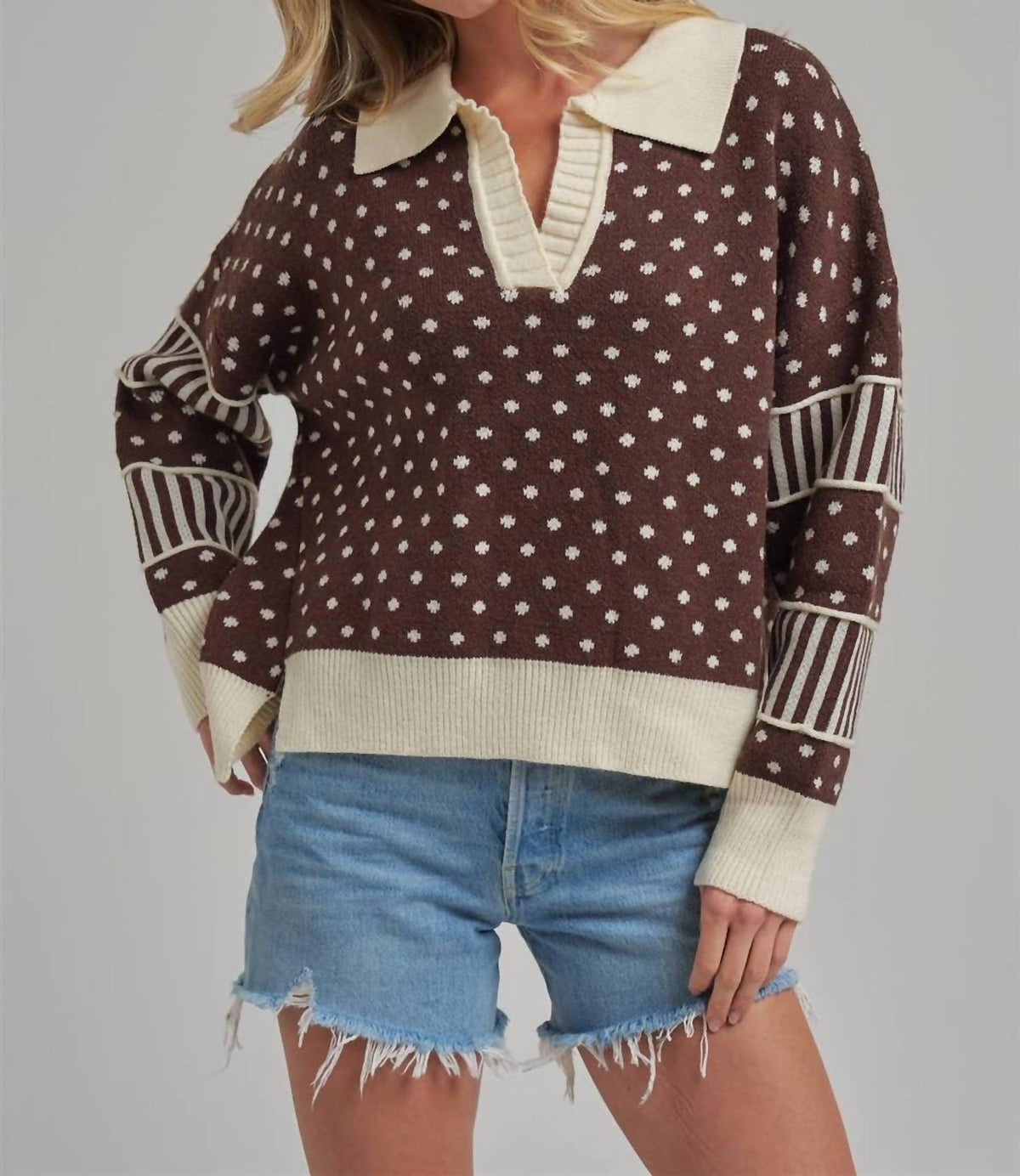 Bon - Just for Fun Polka Dot Collar Sweater