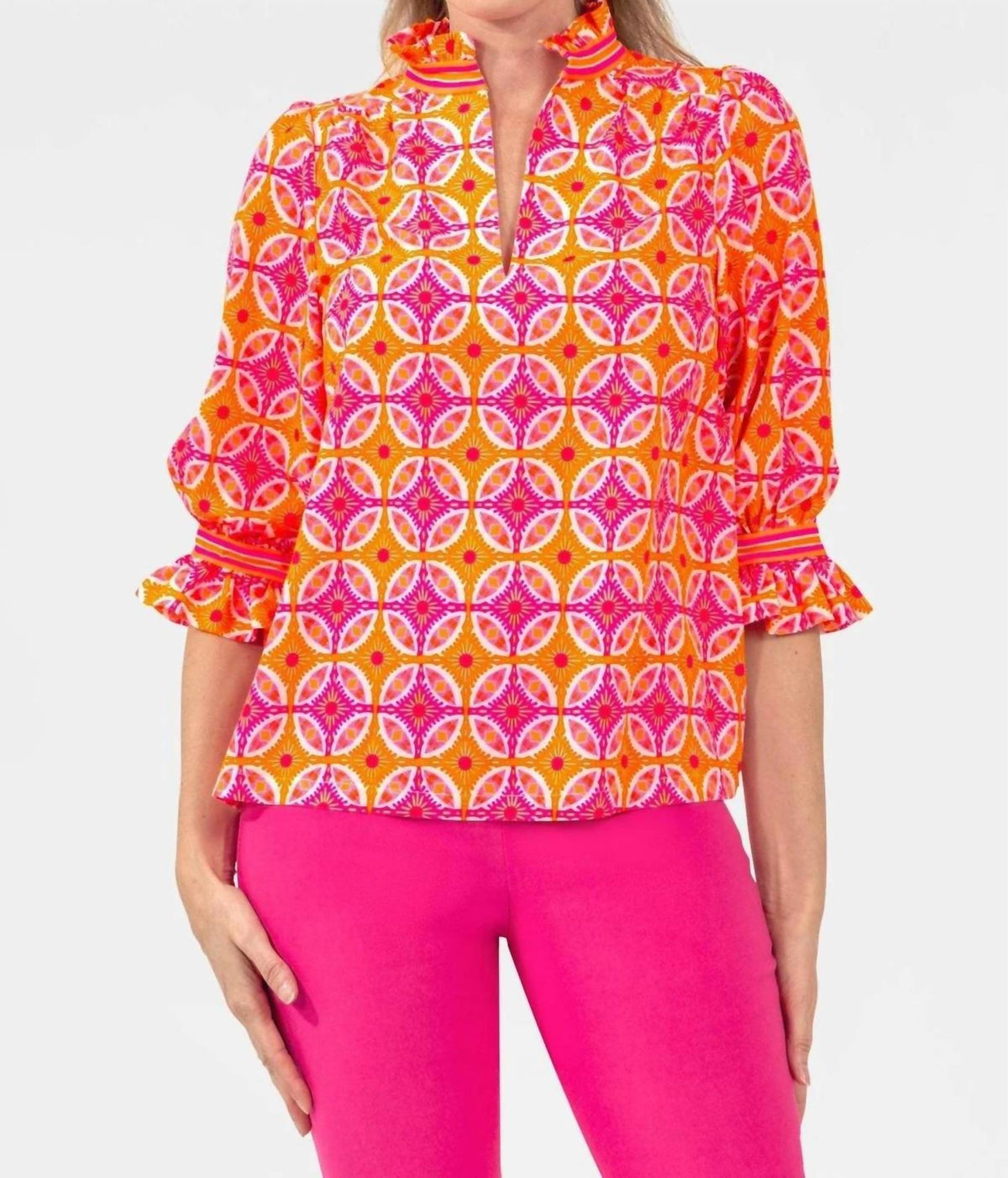 Gretchen Scott - Ruffle Neck Tunic Top