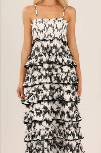 BTB Los Angeles Palmira Smocked Midi Dress in black white - women's dress - alternate view