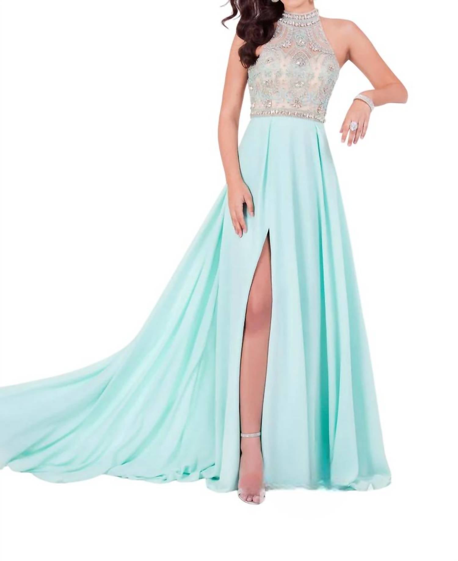 Terani Couture - Halter Beaded Prom Dress
