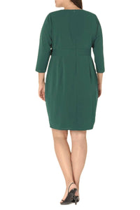 London Times - Quarter Sleeve Button Waist Sheath Dress
