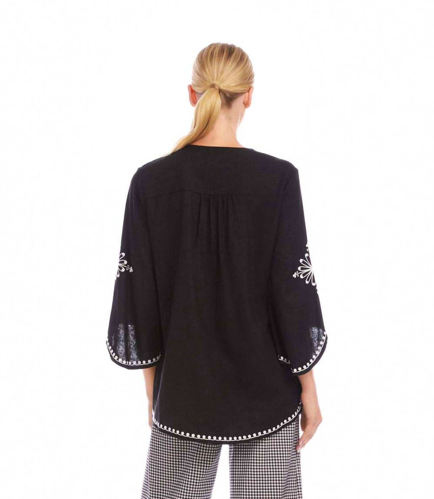 Karen Kane - Bracelet Sleeve Embroidered Asymmetric Top