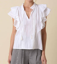 Olivaceous - Elodie Ruffle-Trim Tie Blouse