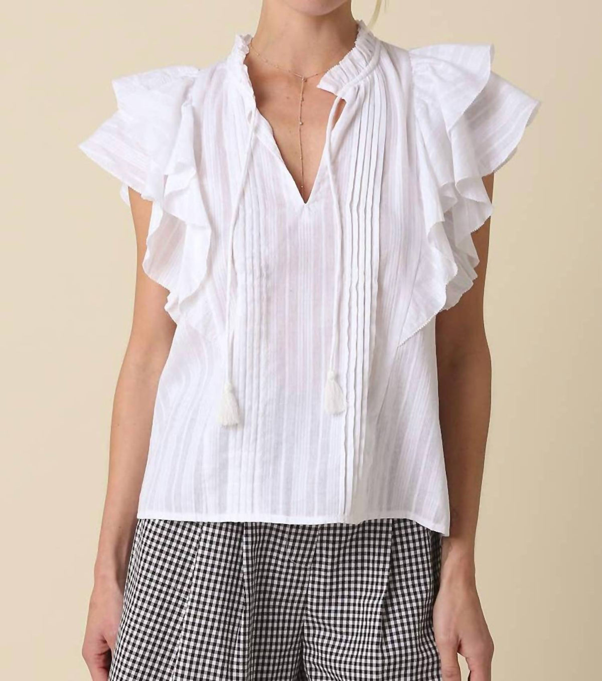 Olivaceous - Elodie Ruffle-Trim Tie Blouse