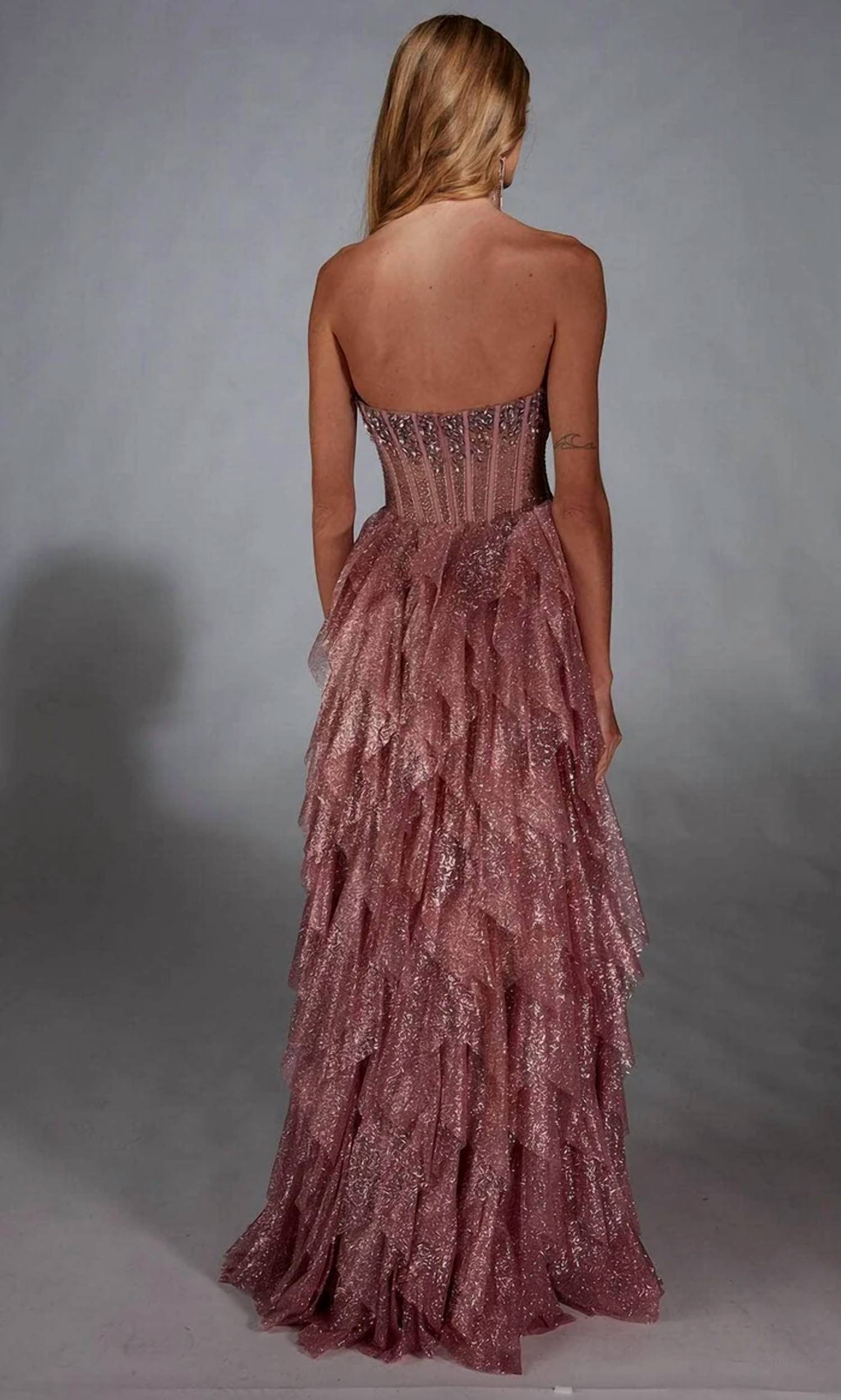 Alyce Paris - Strapless Glitter Tulle A-line Prom Gown