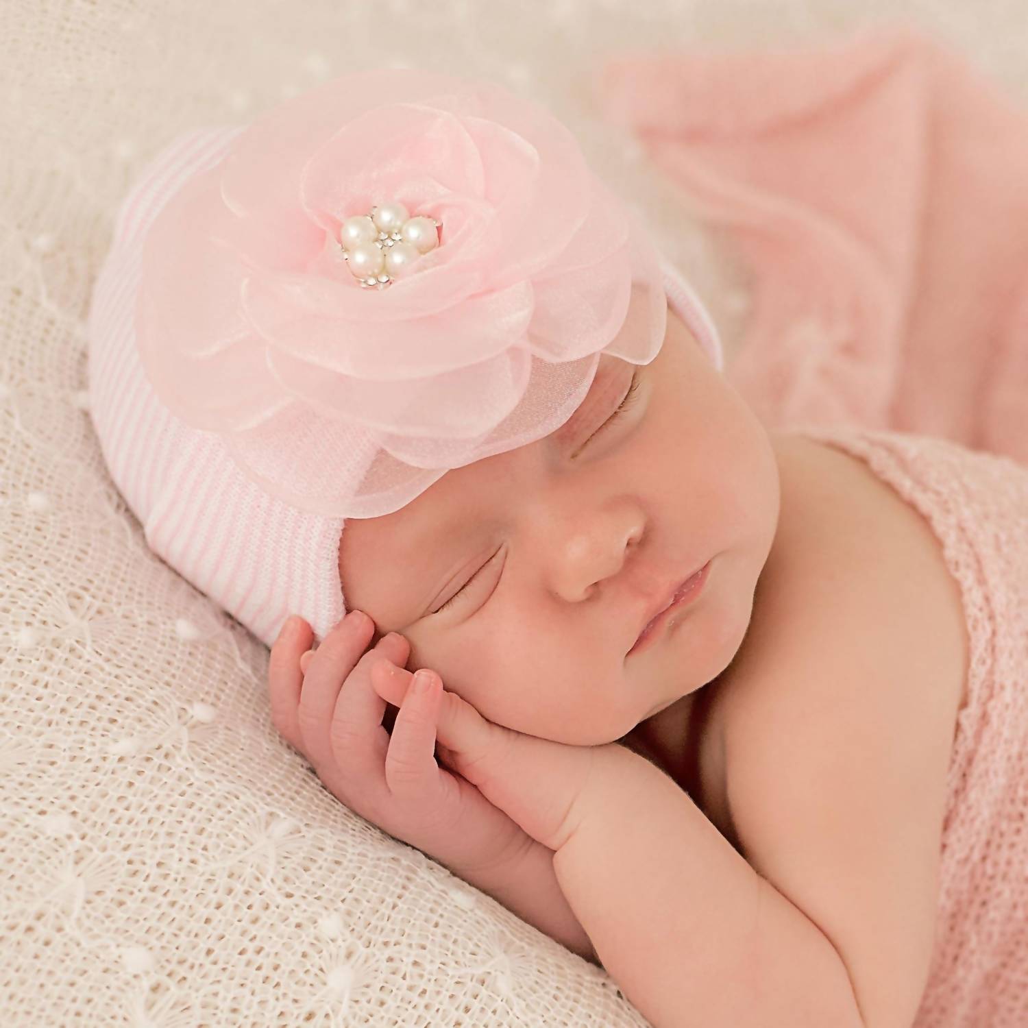 Ilybean - Joyce Hat With Organza Flower And Jeweled Center