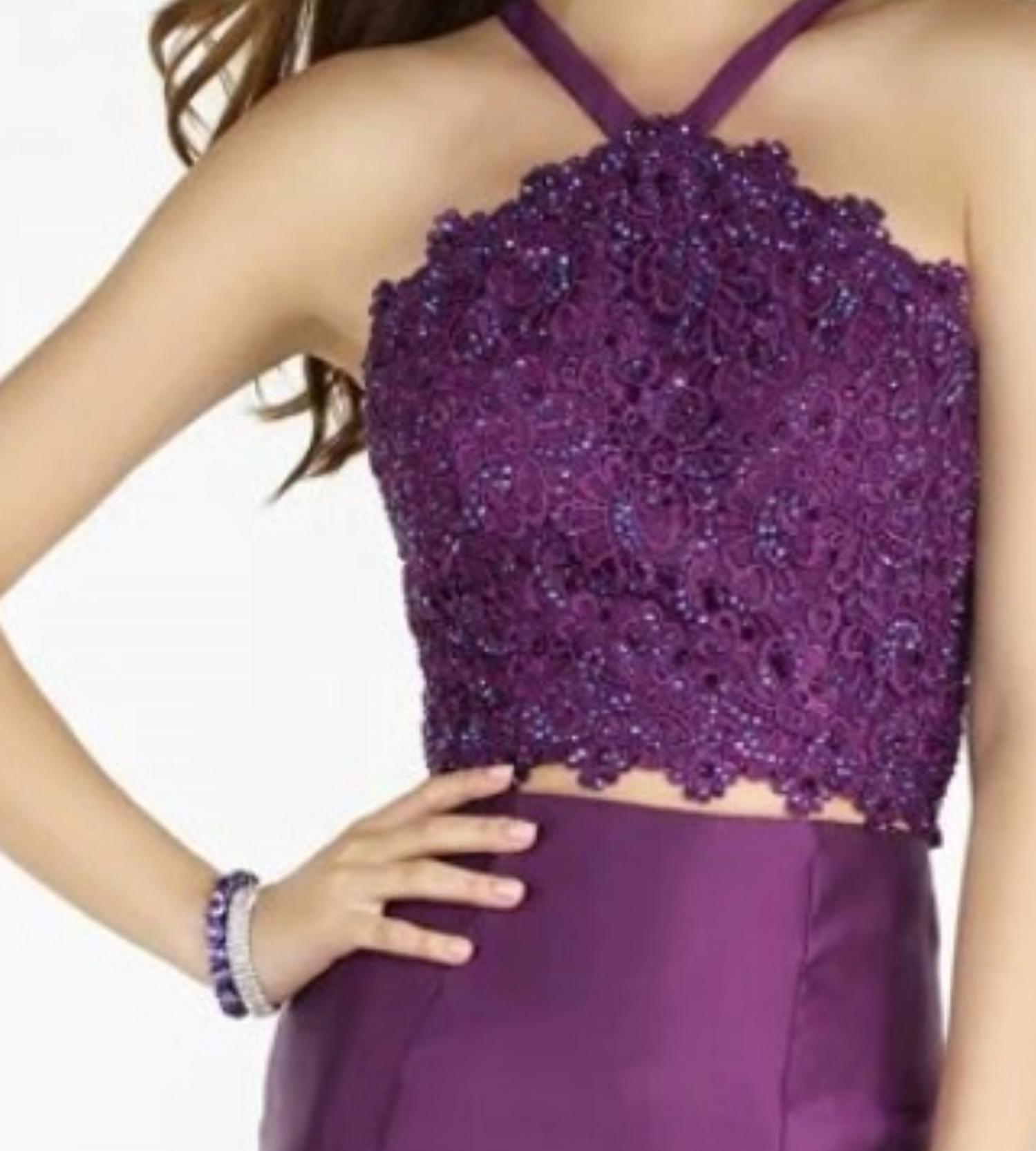 ALYCE PARIS Trumpet Style Ruffled Mikado Gown in purple - women's dress - detail view