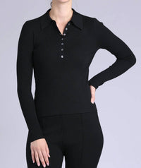 Minnie Rose - Ribbed Collared Henley Top