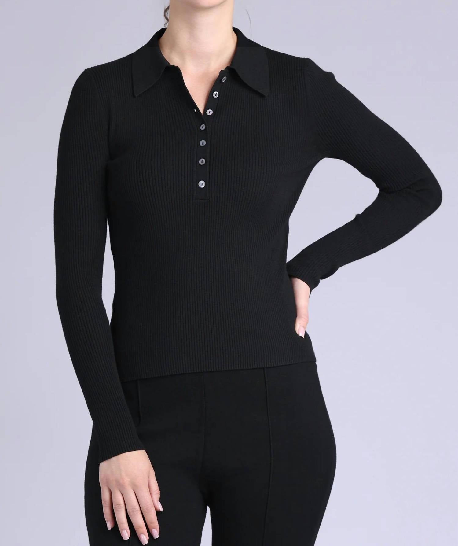 Minnie Rose - Ribbed Collared Henley Top