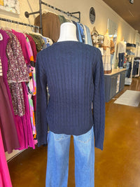 KLd. Signature Women's Cable Knit Cardigan in blue - women's cardigan - detail view