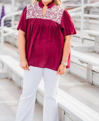 Layerz Clothing - Embroidered Ruffle Collar Top