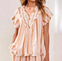 Tribal - Textured Linen V-neck Top