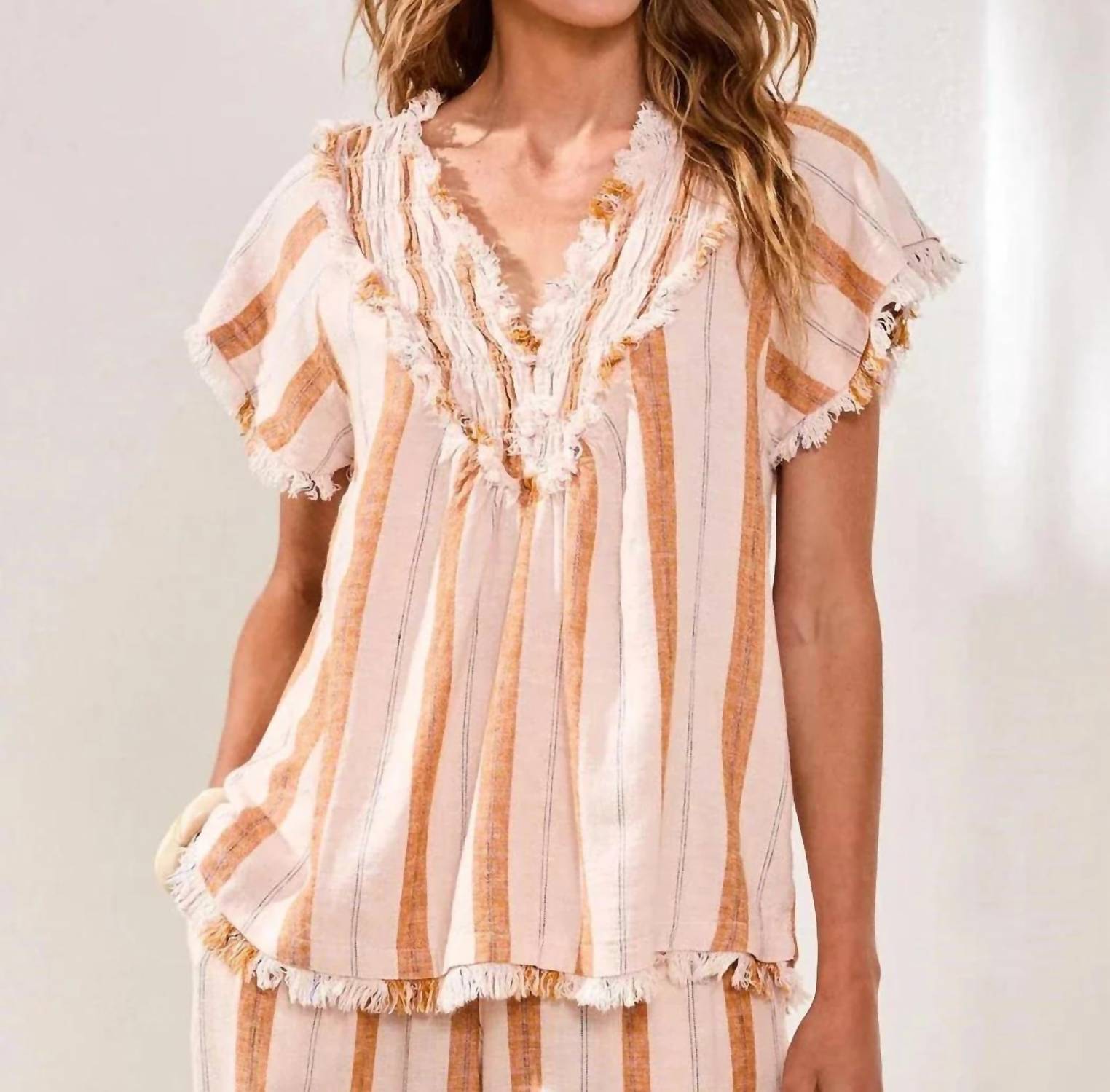 Tribal - Textured Linen V-neck Top