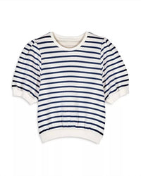ba&sh Tamar Puff Sleeve Sweatshirt in blue cream - women's top - view 7