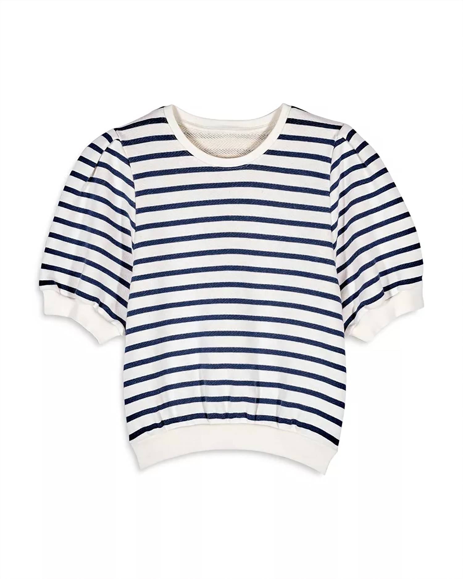 ba&sh Tamar Puff Sleeve Sweatshirt in blue cream - women's top - view 7
