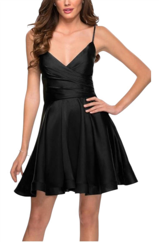 La Femme - Satin V-neck A-line Cocktail Little Dress