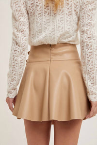 Bluivy - Faux Leather Side Buckled Skirt - Beige