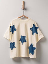 Urban Daizy Star Appliqué Cotton Tee in cream - women's t-shirt - view 7