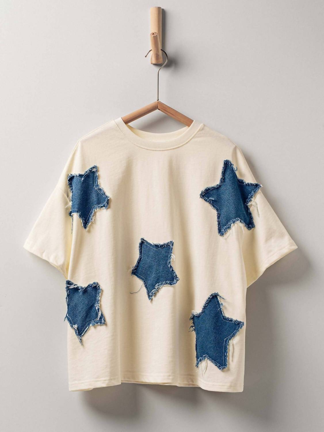 Urban Daizy Star Appliqué Cotton Tee in cream - women's t-shirt - view 7