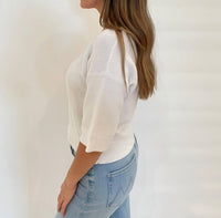 Kinross - Gaby Garter Easy Vee Elbow Sleeve Sweater