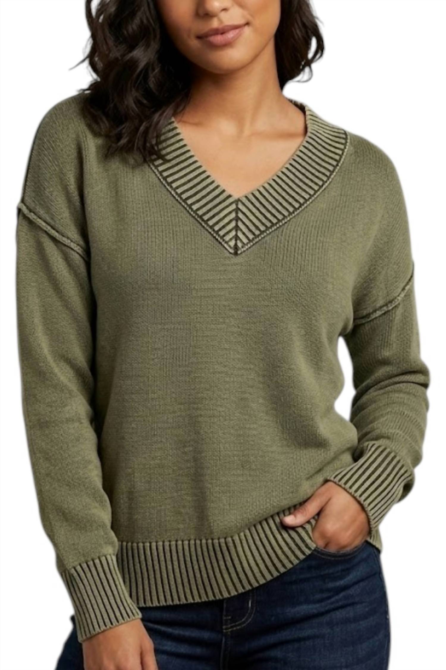 T & C  Apparel - Washed V-neck Sweater