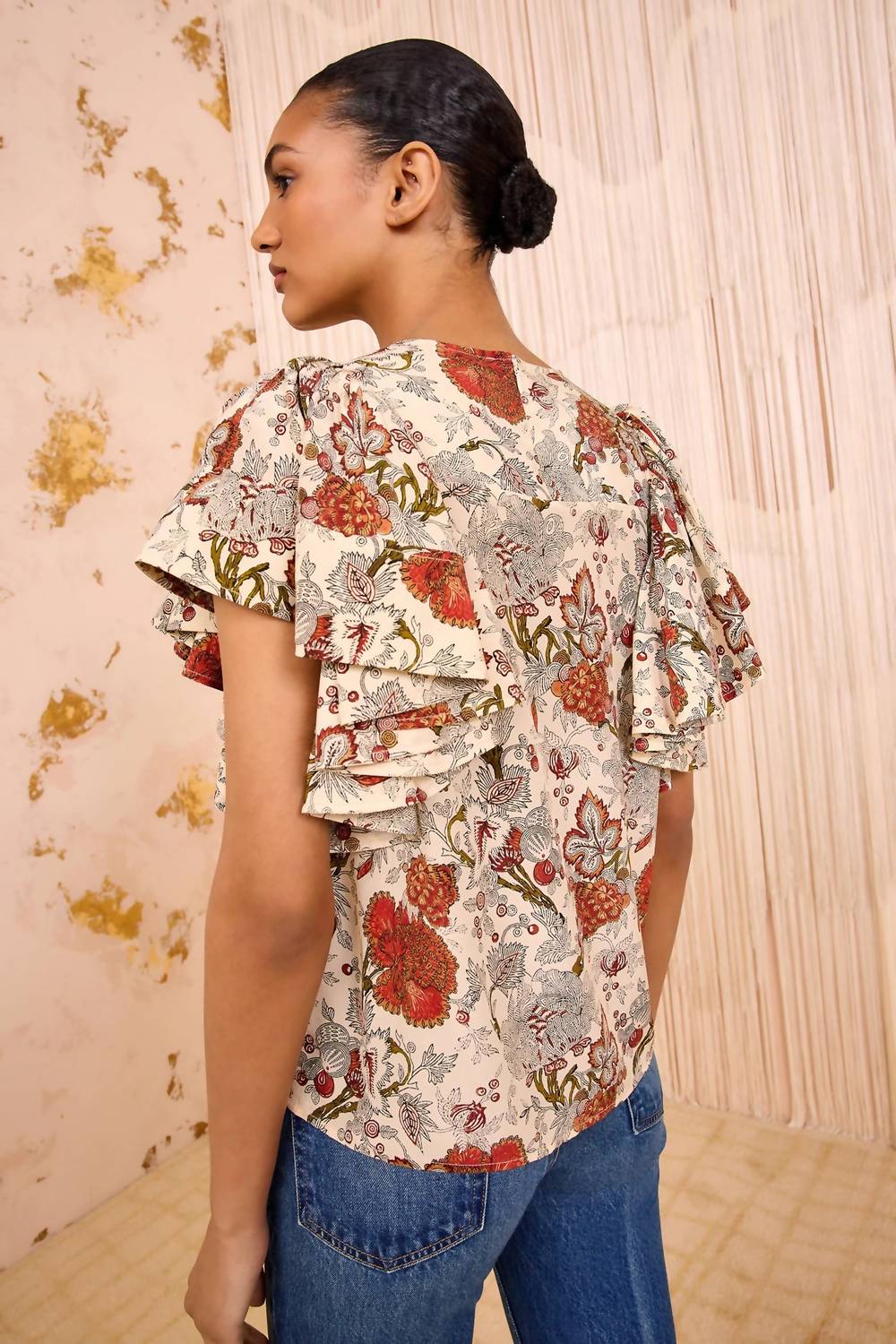 Ulla Johnson - Lena Silk Flutter Sleeve Blouse