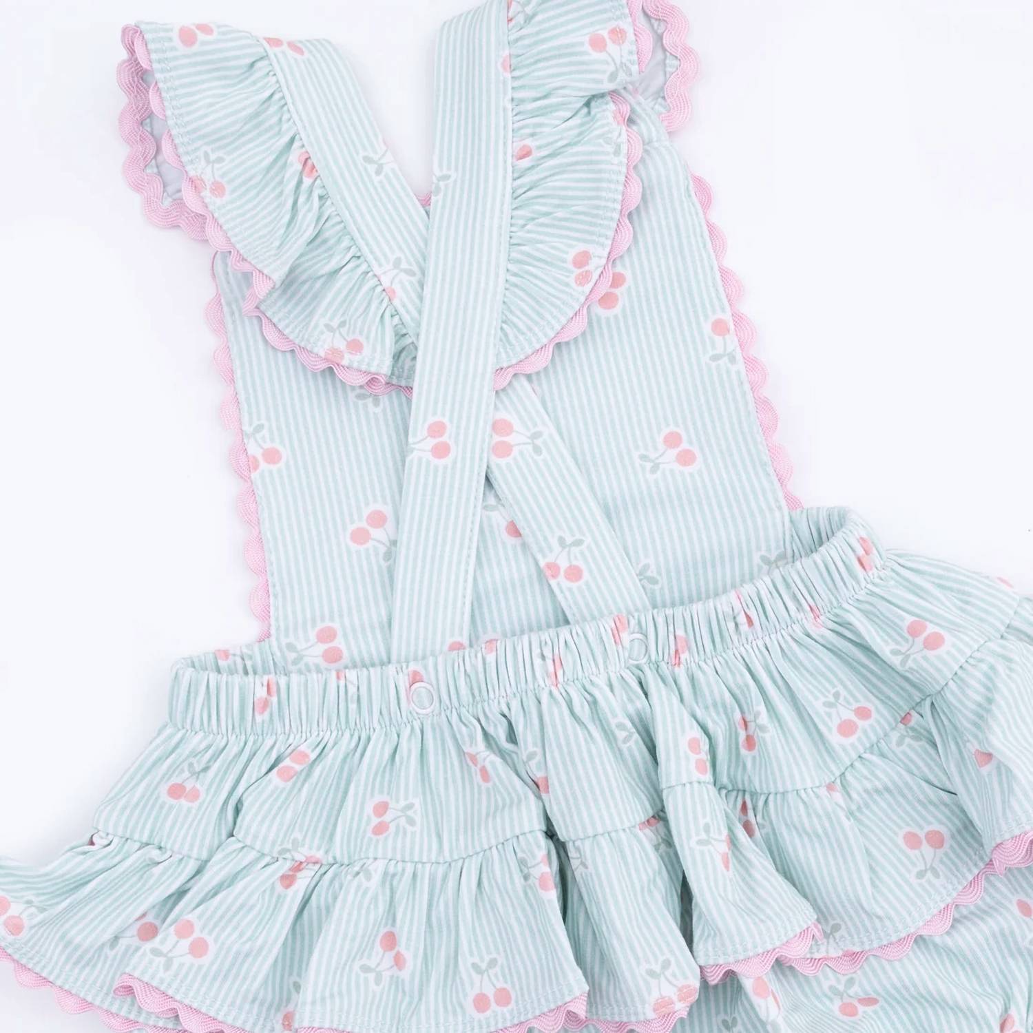 Angel Dear - Tiny Cherry Stripe Ric Rac Ruffle Sunsuit