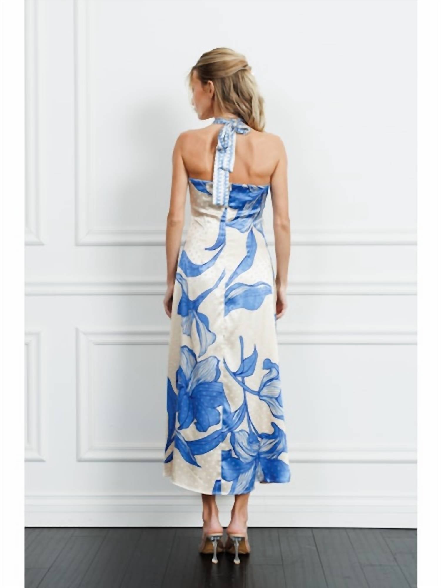 CIEBON Runie Floral Print Halterneck Maxi Dress in blue - women's dress - alternate view
