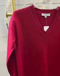 Heart of Pine Women's Jersey Stitch V Neck Sweater in red - women's sweater - detail view