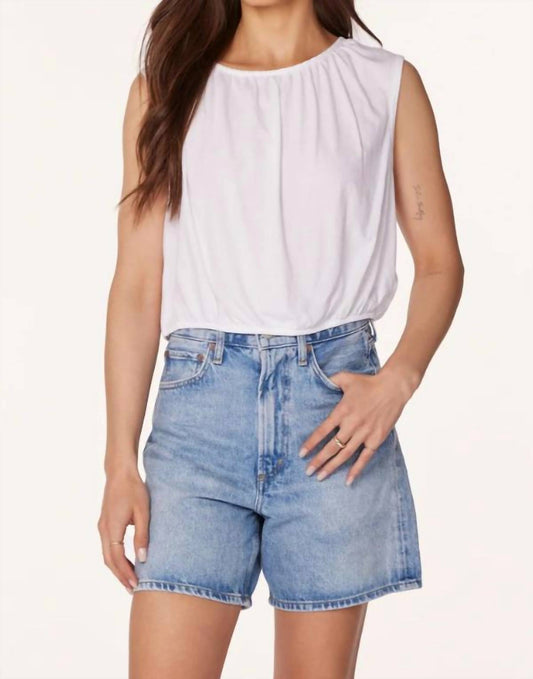 Bobi - Shirred Neck and Hem Sleeveless Tee