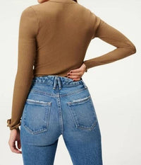 GOOD AMERICAN Essential Rib Cardigan Sweater in sepia - women's sweater - detail view