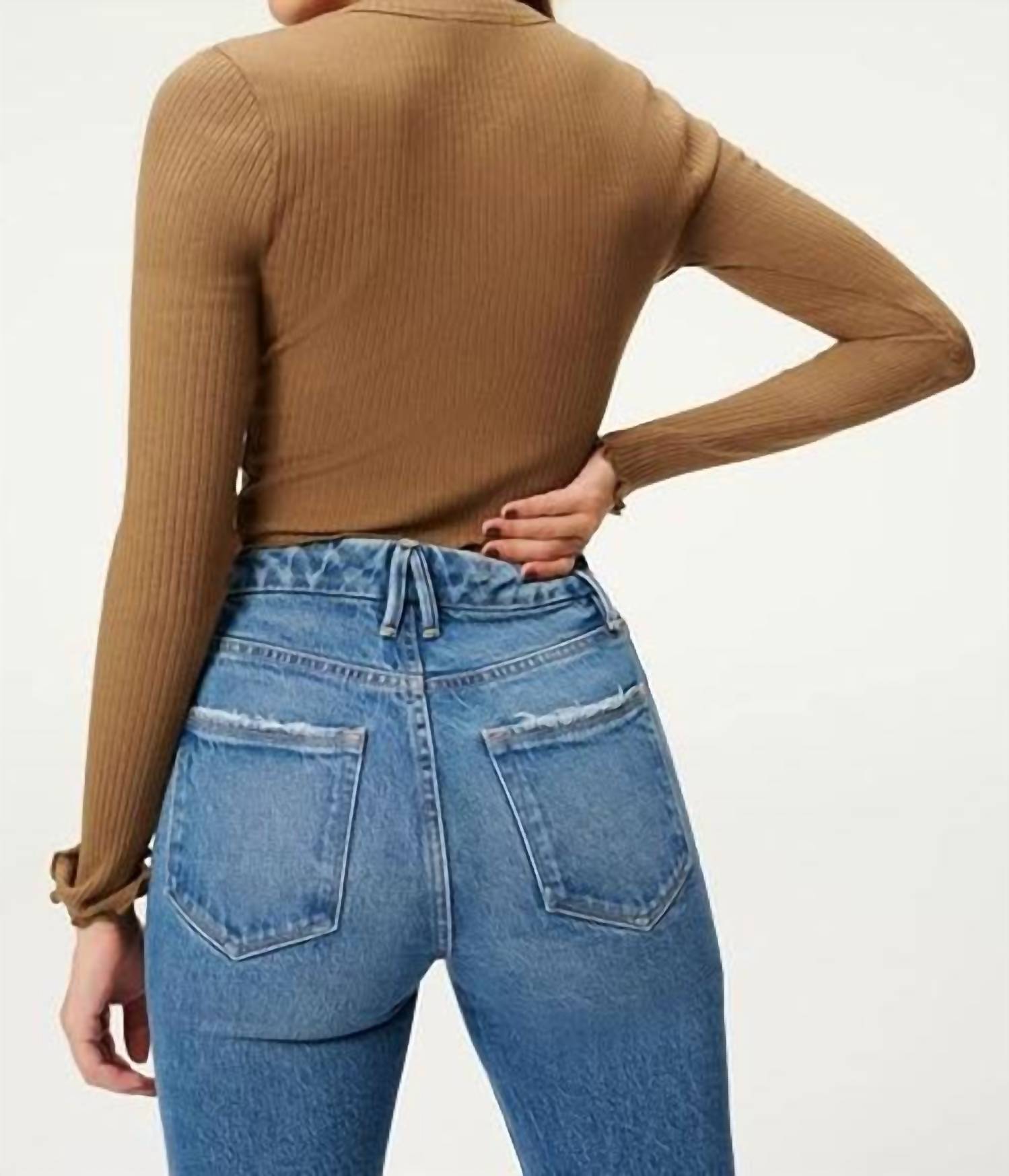 GOOD AMERICAN Essential Rib Cardigan Sweater in sepia - women's sweater - detail view