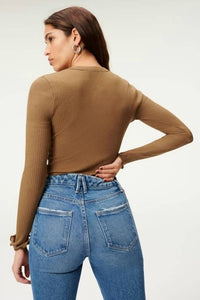 GOOD AMERICAN Essential Rib Cardigan Sweater in sepia - women's sweater - alternate view