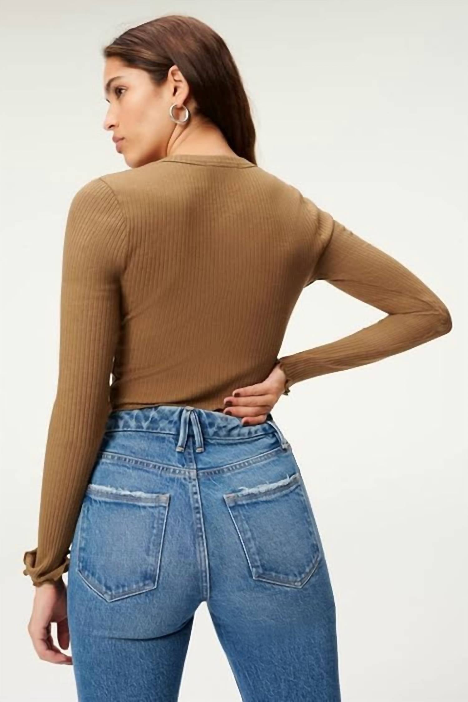 GOOD AMERICAN Essential Rib Cardigan Sweater in sepia - women's sweater - alternate view