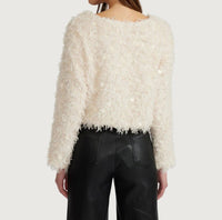 MABLE Erna Fringe Sweater Top in cream - women's sweater - detail view