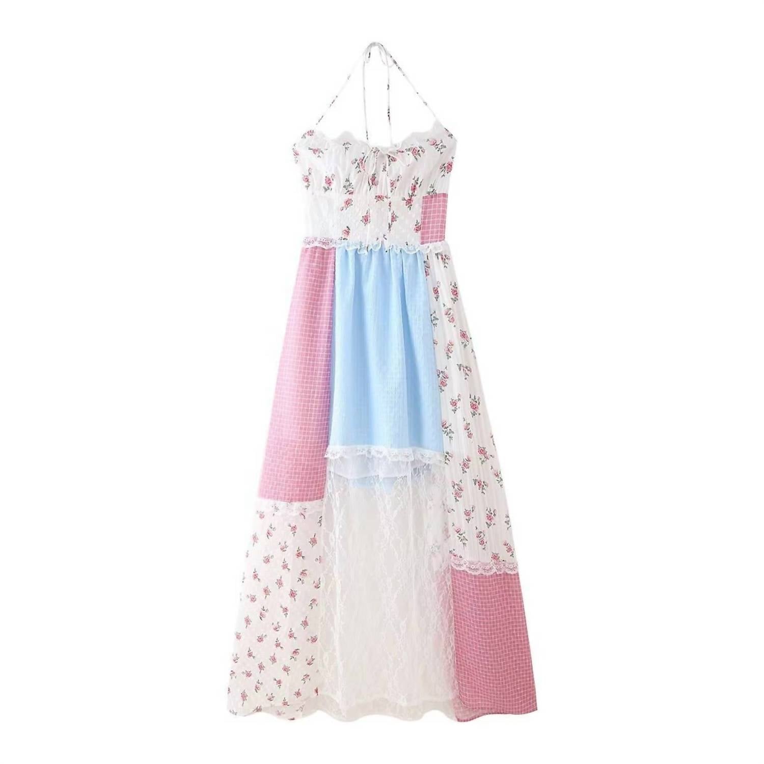 Rosa Clothing Lace Patchwork Halter Maxi Flare Dress in floral - women's dress - view 8