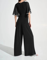 Joseph Ribkoff - Rhinestone Chiffon Sleeves Wide Leg Jumpsuit