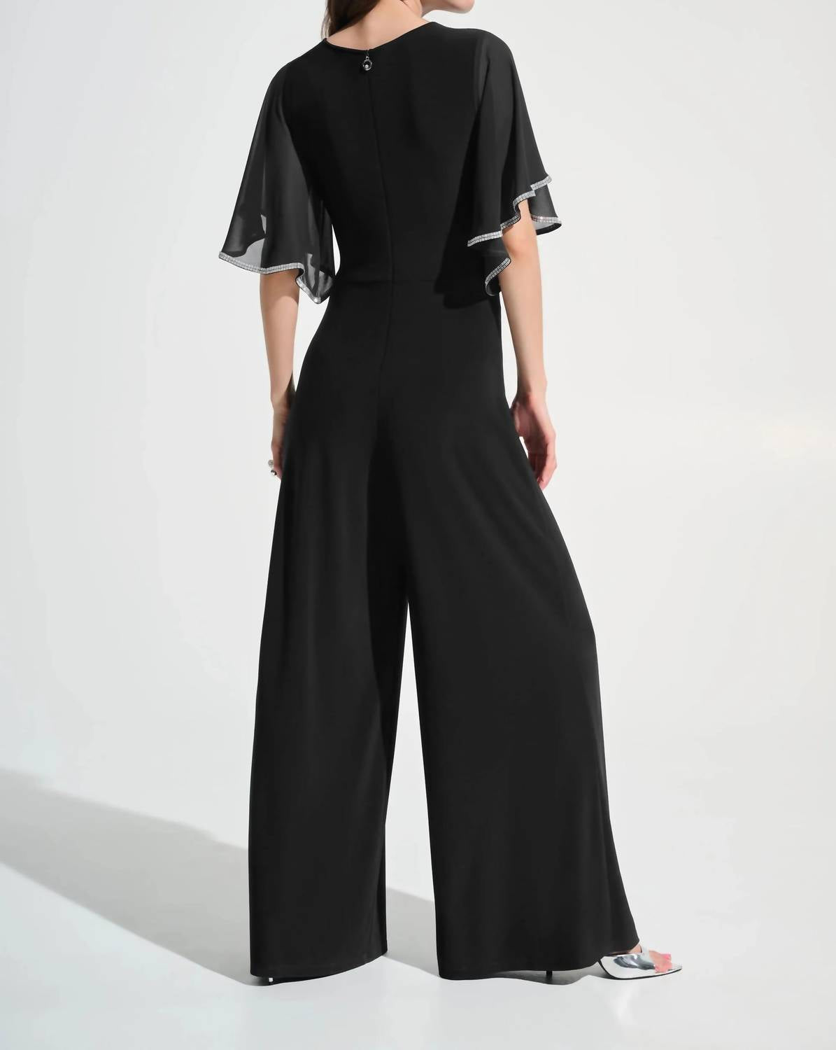 Joseph Ribkoff - Rhinestone Chiffon Sleeves Wide Leg Jumpsuit