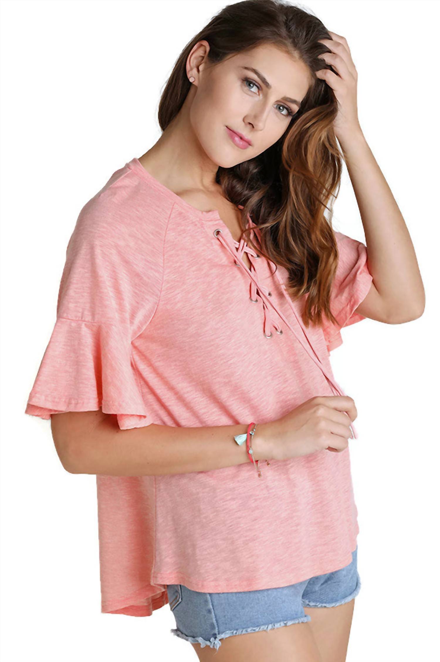 Umgee - Lace Up Bell Sleeve Top