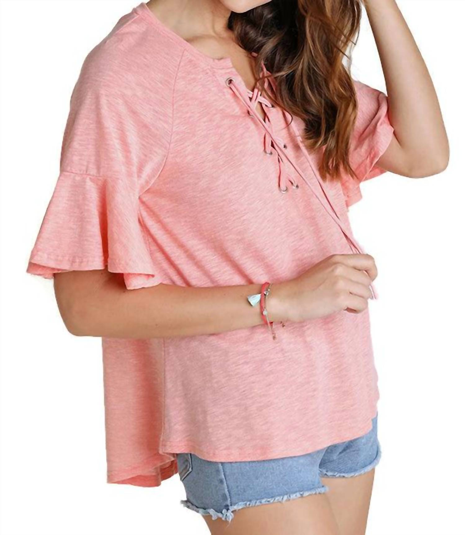 Umgee - Lace Up Bell Sleeve Top