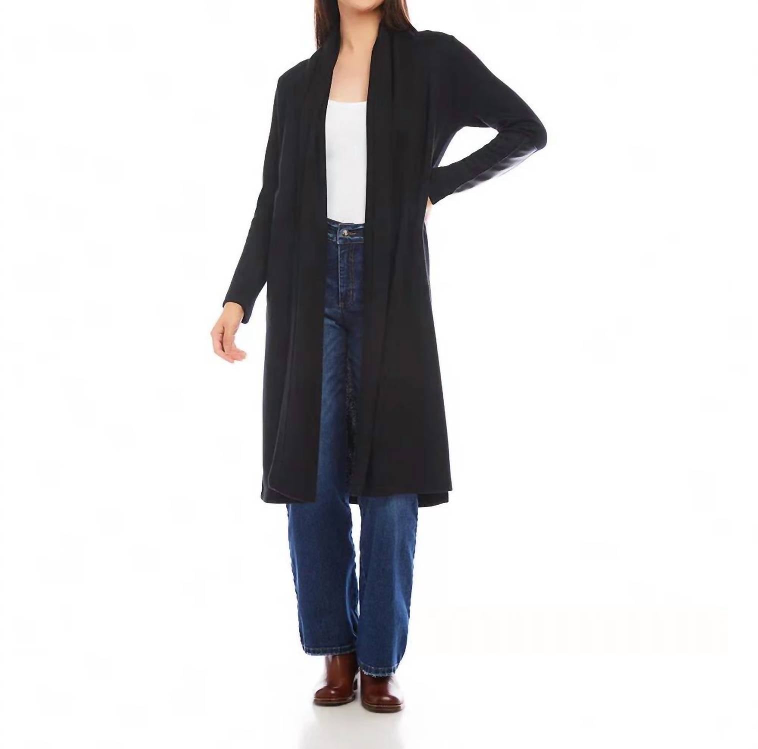 Karen Kane - Belita Faux Leather Patch Cardigan