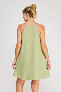 Allie Rose - Linen Bead Trim Mini Dress