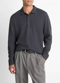 Vince - Heathered Double Face Long Sleeve Polo