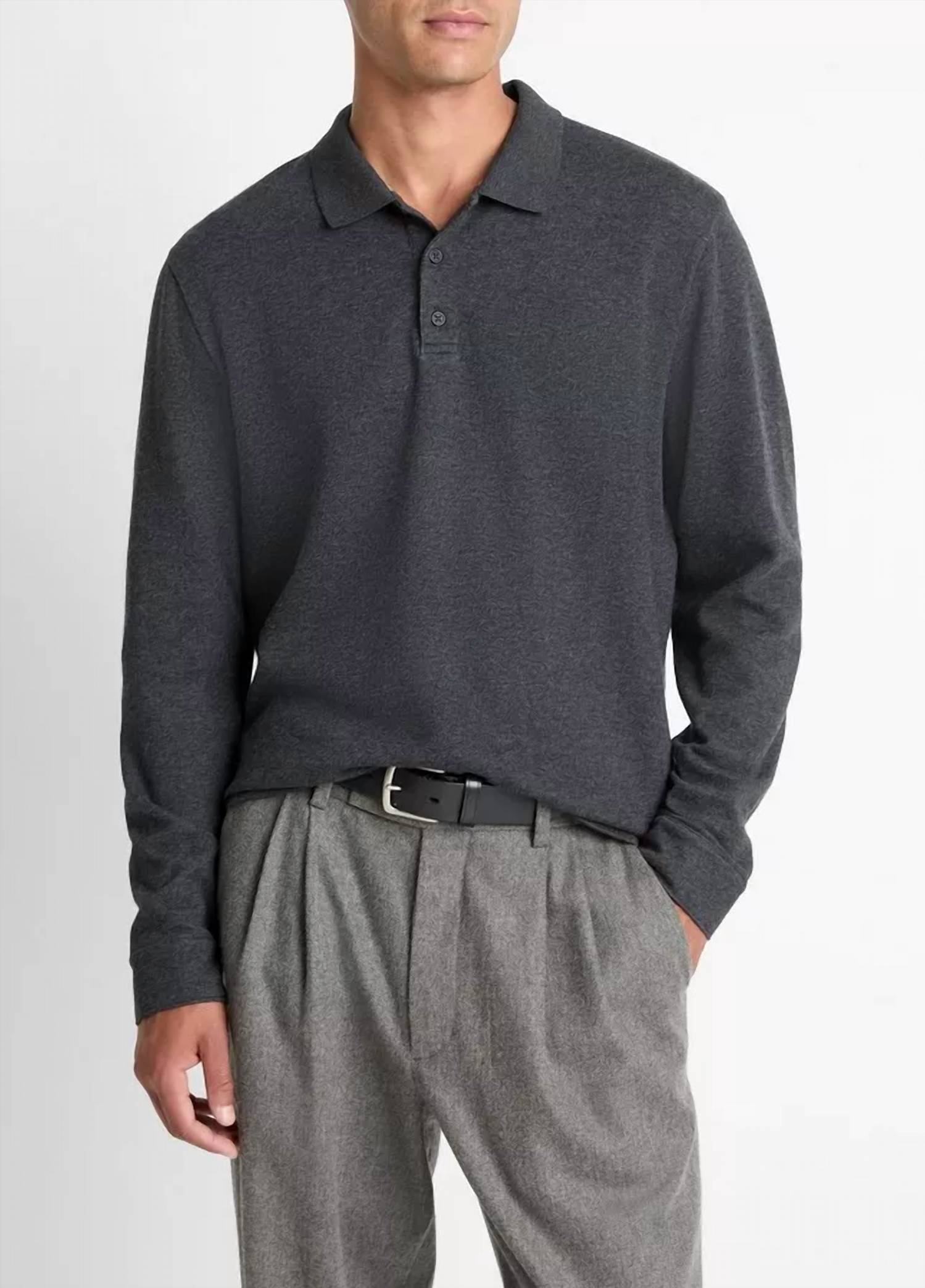 Vince - Heathered Double Face Long Sleeve Polo