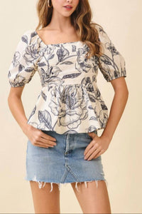 Pretty Follies - Floral Print Square Neck Ruched Top