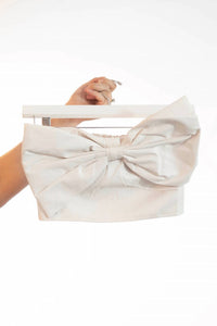 Day + Moon - Faux Leather Strapless Bow Tie Crop Top