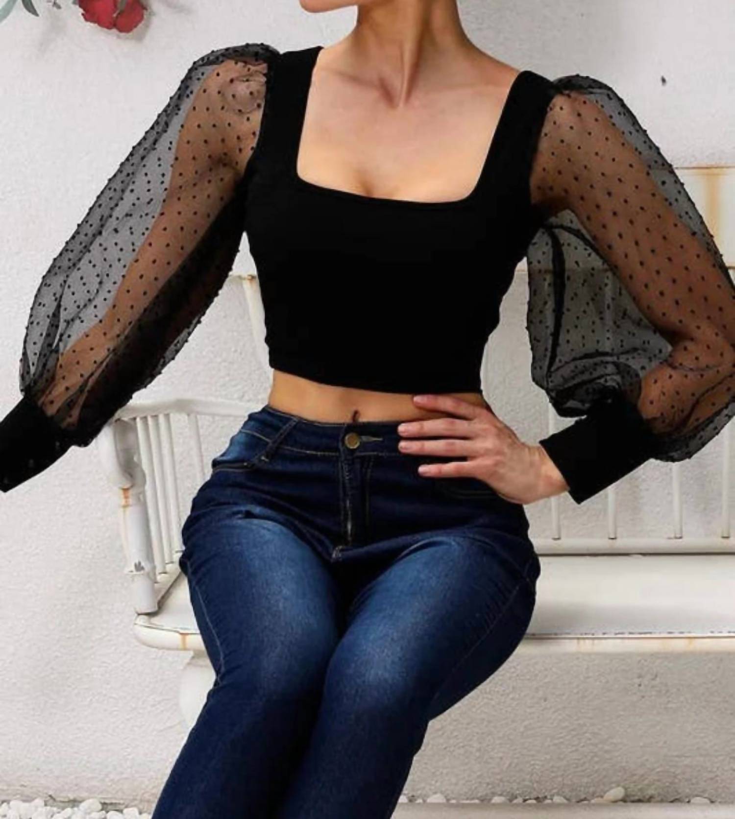 Ninexis - Swiss Dot Puff Sleeve Top