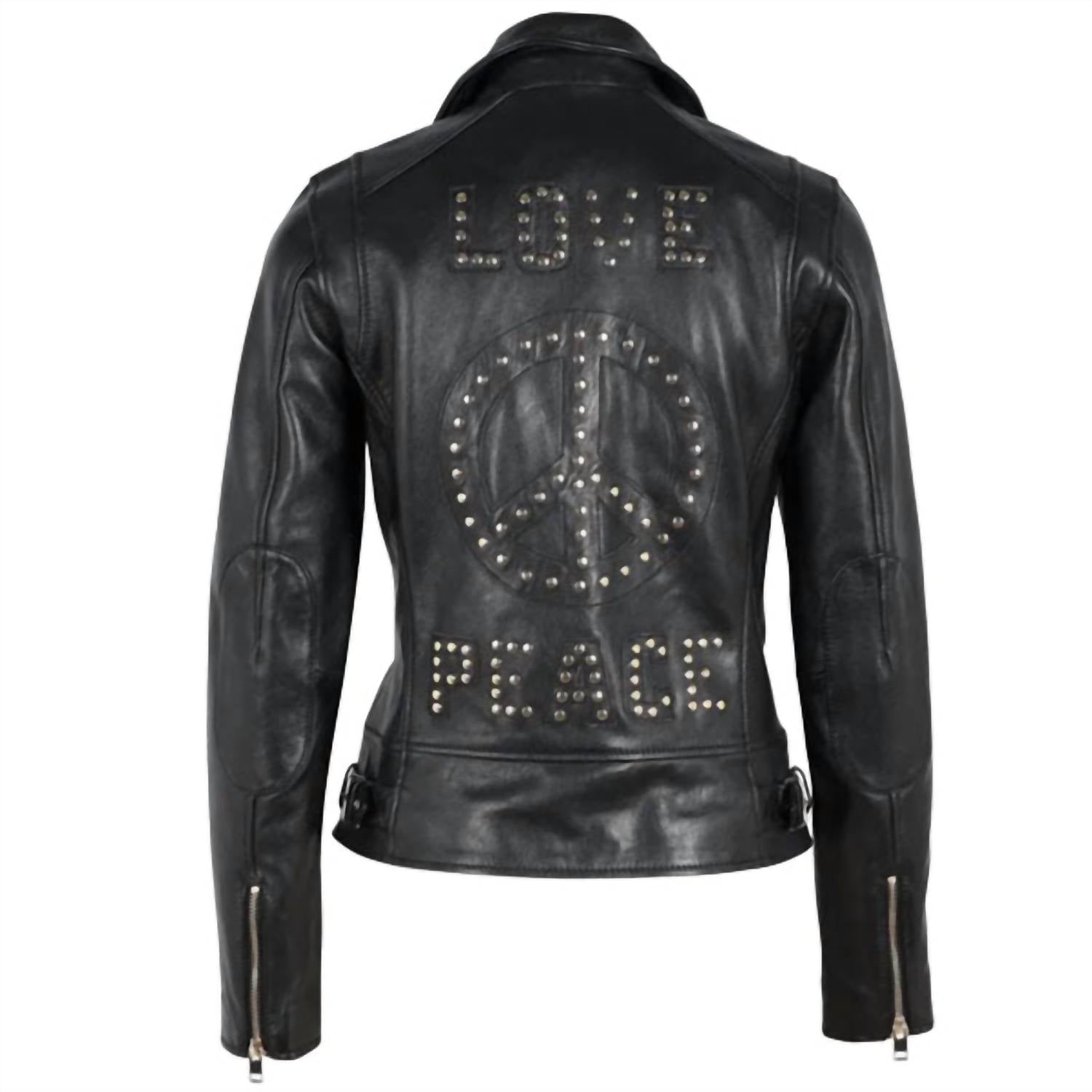 MAURITIUS Love And Peace Studded Leather Jacket in black - women's jacket - view 4