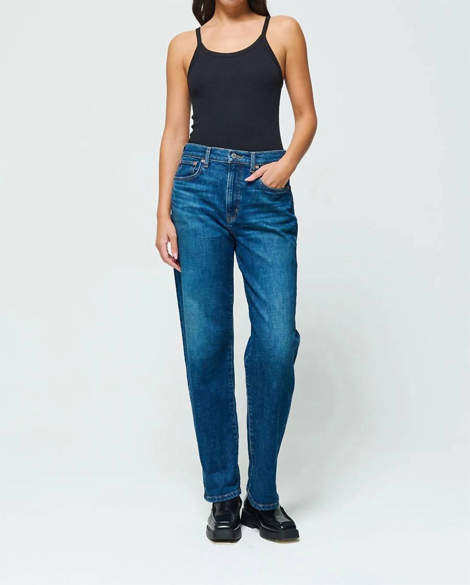ETICA Tyler Vintage Straight Leg Jeans in blue - women's jeans - detail view