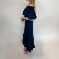 Romi The Brand Leah Off The Shoulder Top in indigo - women's shirt - detail view